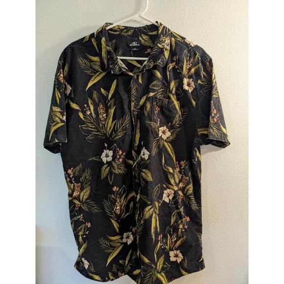 O'Neill Hawaiian Shirt size XXL Black Flowers - Picture 1 of 3